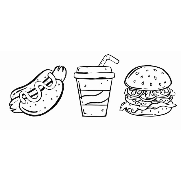 Ensemble De Croquis De Nourriture Vectorielle Illustration De Burger Illustration Vectorielle