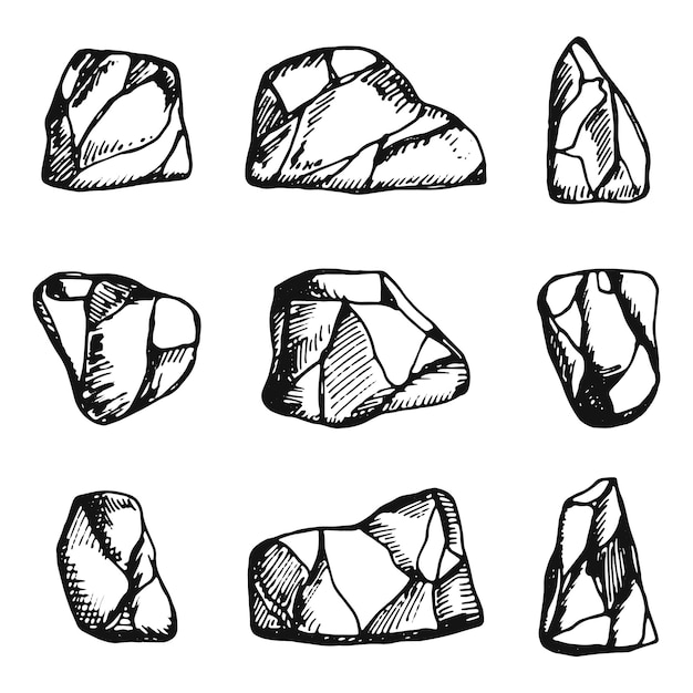 Ensemble de croquis de pierres rocheuses Objets vectoriels isolés
