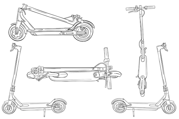 Ensemble De Croquis De Scooter électrique. Transport Moderne.