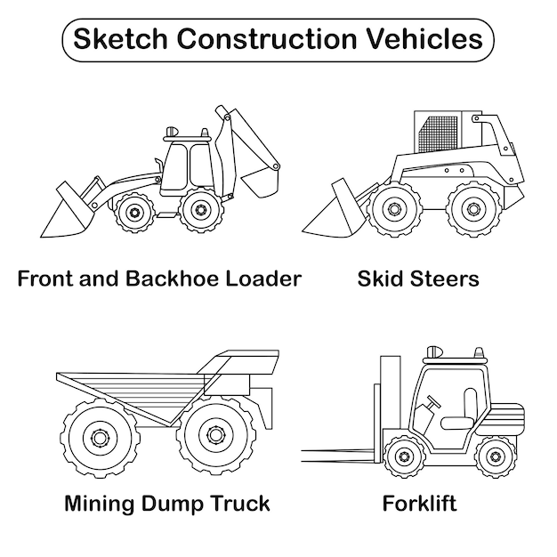 Vecteur ensemble de croquis de véhicules de construction de collection