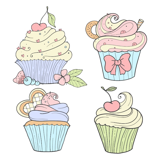 Vecteur ensemble de cupcakes, illustration vintage