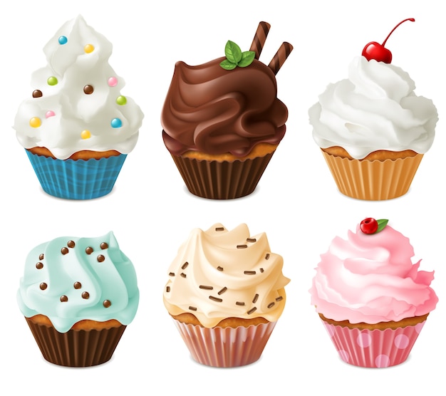 Ensemble de cupcakes réalistes