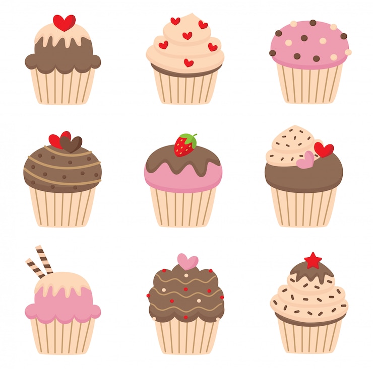 Vecteur ensemble de cupcakes saint valentin mignon.
