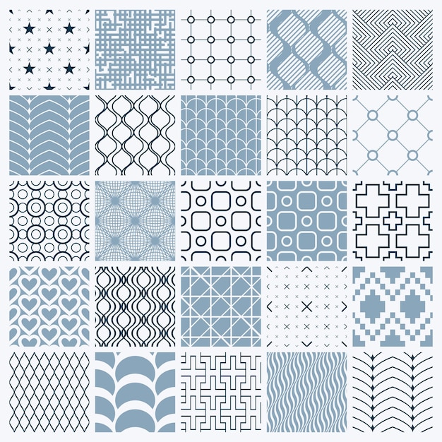 Ensemble de décors harmonieux noir et blanc ornementaux vectoriels, collection de motifs géométriques. Textures ornées faites dans un style simple et moderne.