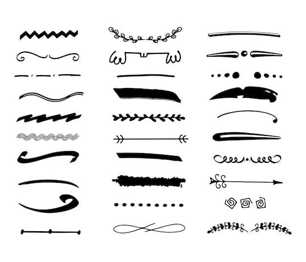 Ensemble De Délimiteurs De Texte Dessinés à La Main. Séparateurs De Paragraphes. Collection Deviders En Style Doodle. Lignes De Séparation Vectorielles.