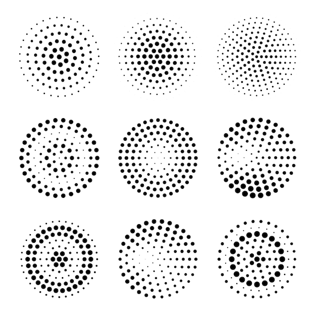 Vecteur ensemble de demi-teintes de cercle cercles pointillés abstraits demi-teintes rondes points géométriques