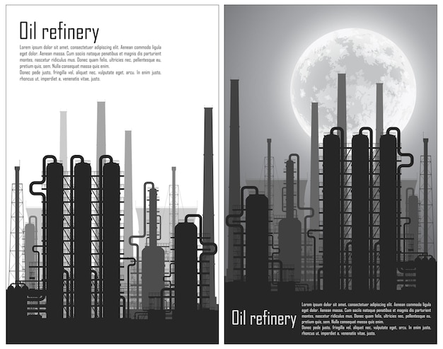 Vecteur ensemble de dépliants sur les raffineries de pétrole et de gaz