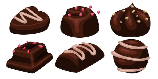 Vecteur ensemble de desserts à base de style de dessin au chocolat isolé sur fond blanc illustration vectorielle