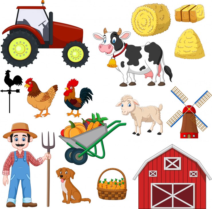 Vecteur ensemble de dessin animé de l'agriculture sur un blanc