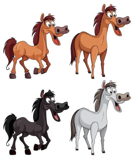 Ensemble De Dessin Animé De Cheval Fou