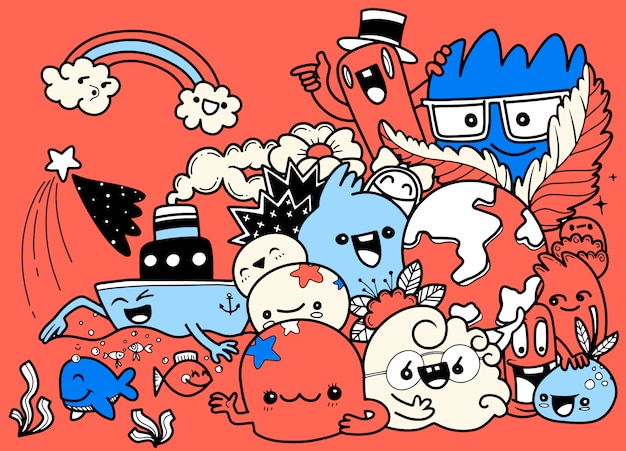 Ensemble De Dessin Animé Drôle De Doodle. Illustration Dessinée à La Main