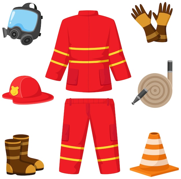 Vecteur ensemble de dessin animé d'éléments de lutte contre l'incendie