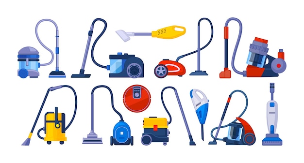 Ensemble de dessin animé d'équipement d'aspirateur, cyclone de robot de lavage et aspirateur de voiture.