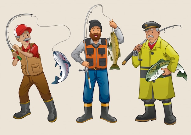 Ensemble De Dessin Animé De Gens De Pêcheur