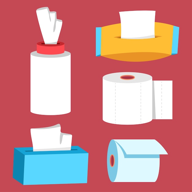 Ensemble De Dessin Animé De Papier Hygiénique Et De Toilette