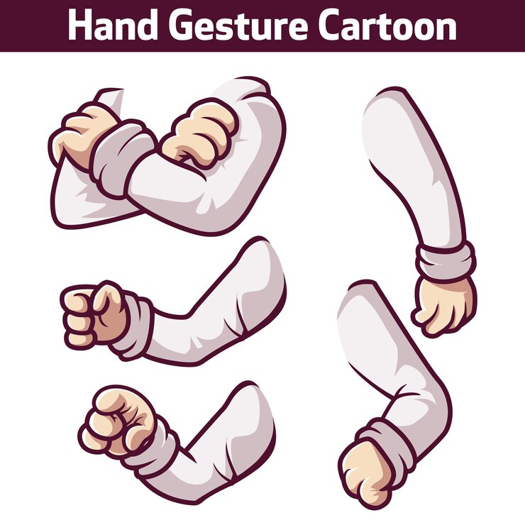 Vecteur ensemble de dessin animé de pose de geste de main