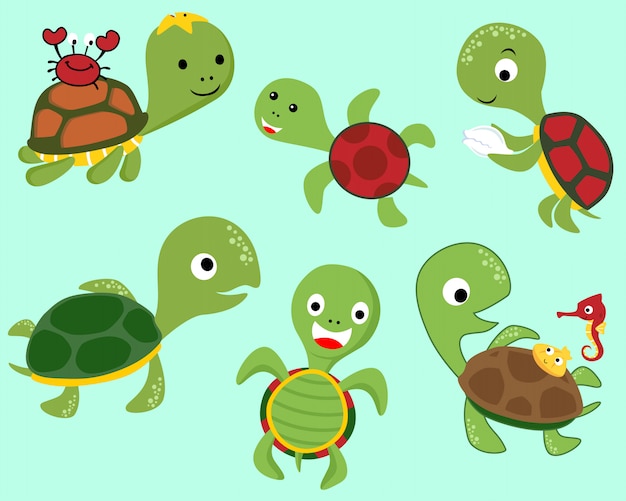 Ensemble De Dessin Animé De Tortue Avec Petits Amis