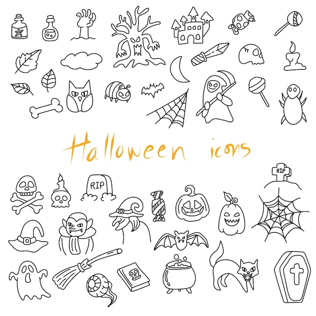 ensemble de dessin d'Halloween doodle illustration vecteur dessiné à la main isolé sur fond blanc