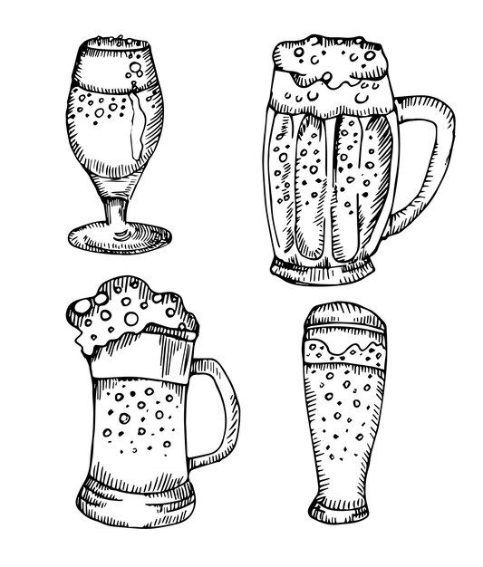 Ensemble dessiné à la main avec de la bière de croquis