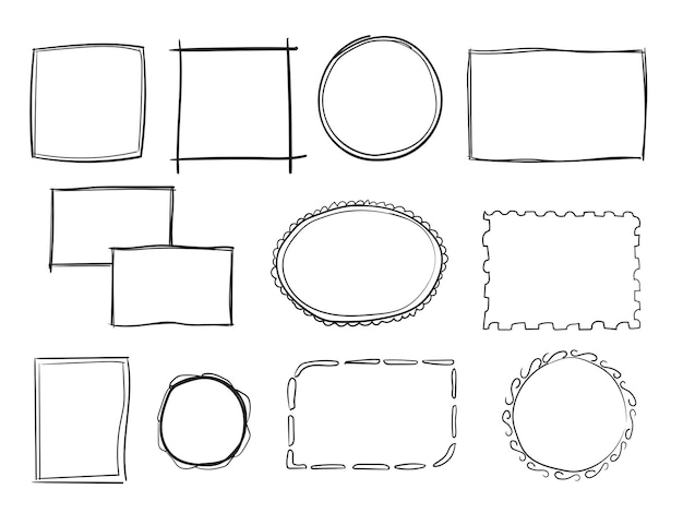 Ensemble dessiné à la main de cadre simple et de bordure avec différentes formes