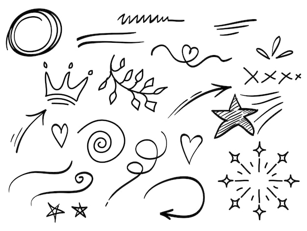 ensemble dessiné à la main d'éléments abstraits de gribouillage utilisés pour la conception de concepts isolés sur illustration vectorielle fond blanc