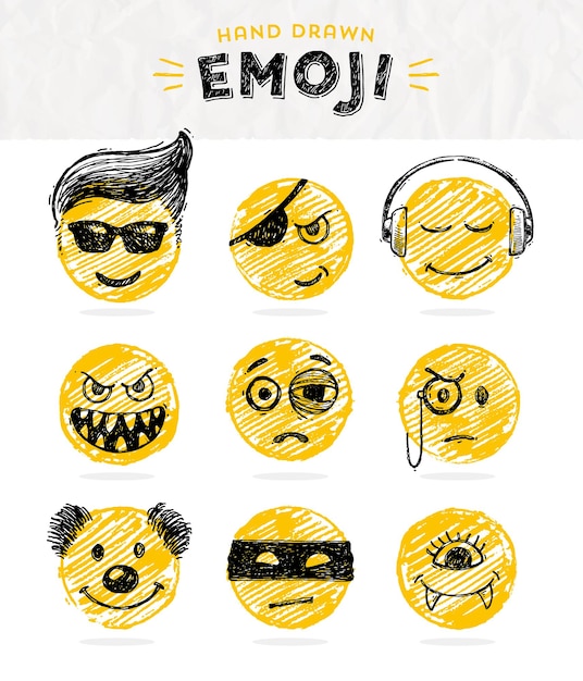 Ensemble Dessiné à La Main D'icônes Emoji Smile