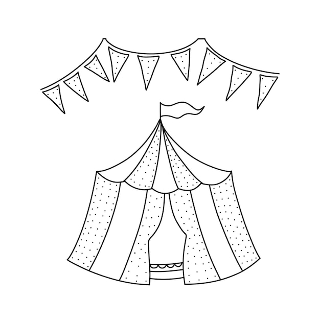 Ensemble Dessiné à La Main De Tente De Cirque Dans Le Style De Croquis Doodle. Illustration Pour Toute Conception De Sites Web.