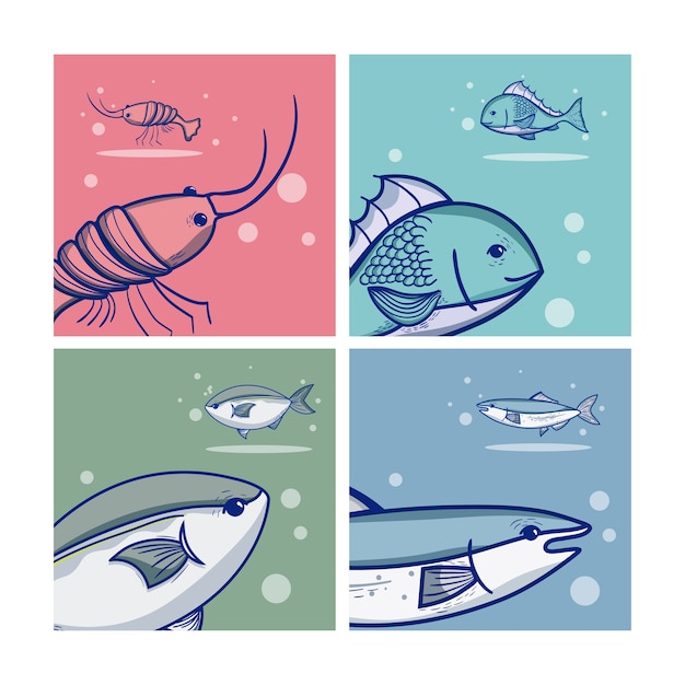 Ensemble De Dessins Animés De Sport De Pêche