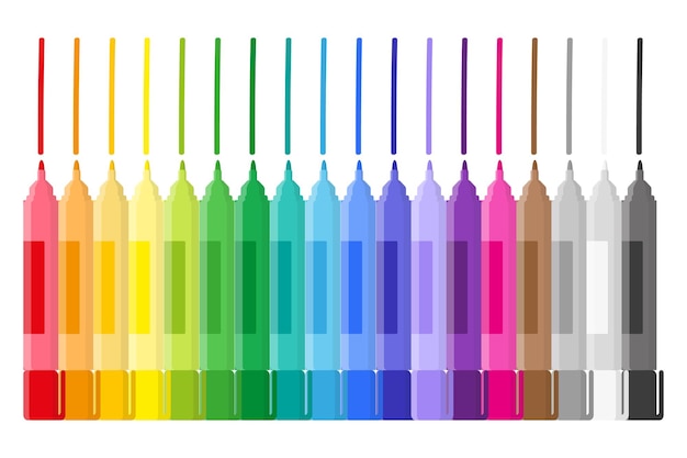 Ensemble de dessins animés vectoriels de marqueurs de couleur et de traits. Retour à l'école.