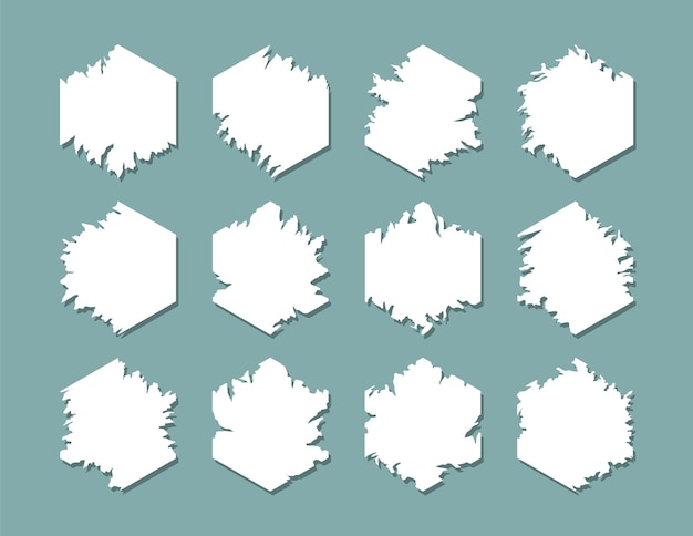 Vecteur ensemble de dessins de bordures déchirées en papier hexagonal