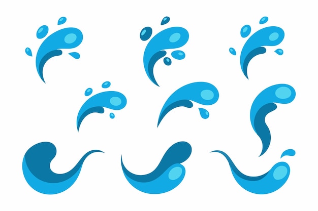 un ensemble de dessins d'eau bleue avec les éclaboussures bleues