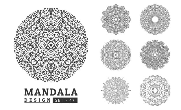 Ensemble de dessins de mandala à fleurs noires et blanches Nouvelle illustration vectorielle d'art de mandala