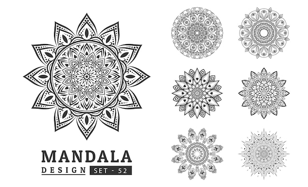 Vecteur ensemble de dessins de mandala à fleurs noires et blanches nouvelle illustration vectorielle d'art de mandala