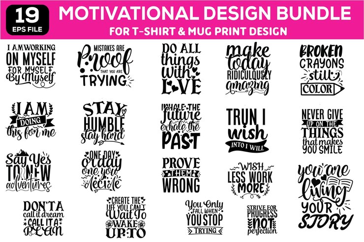 Vecteur ensemble de dessins motivationnels pour t-shirt amp mug