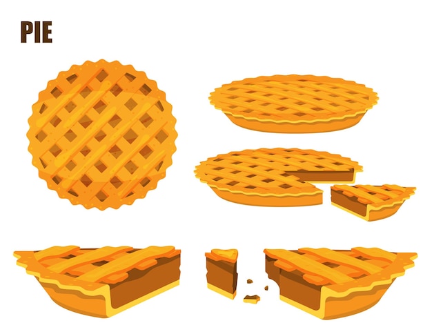 Vecteur ensemble de dessins plats de cuisson de tarte à la citrouille ronde