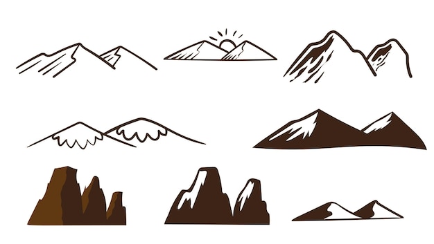 Ensemble De Dessins Vectoriels De Montagne Pour Logo Ou Illustration