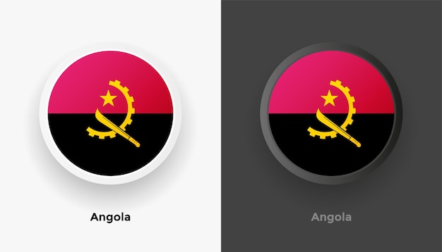 Ensemble De Deux Boutons De Drapeau Angola Arrondis Métalliques Avec Fond Noir Et Blanc