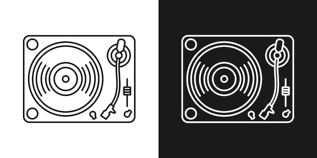 Vecteur ensemble de deux icônes simples de lecteur de vinyle linéaire. en variation noir et blanc.