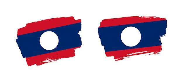Vecteur ensemble de deux illustrations peintes à la main du drapeau de la brosse du laos sur fond uni