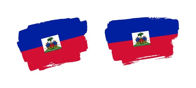 Vecteur ensemble de deux illustrations peintes à la main du drapeau de la brosse d'haïti sur fond solide