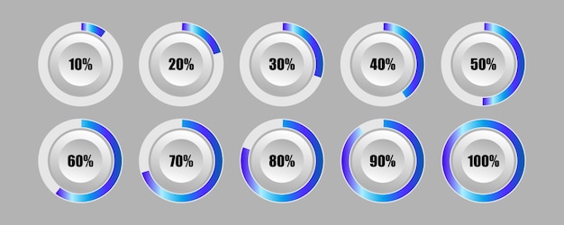 Ensemble De Diagrammes De Bouton Rond De Barre De Progression De Pourcentage De Cercle Pour Infographie