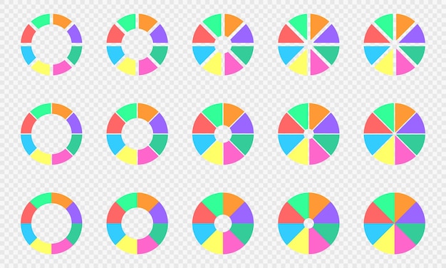 Ensemble De Diagrammes à Secteurs Et à Beignets Diagrammes Circulaires Divisés En 8 Sections Roues D'équilibre De La Vie