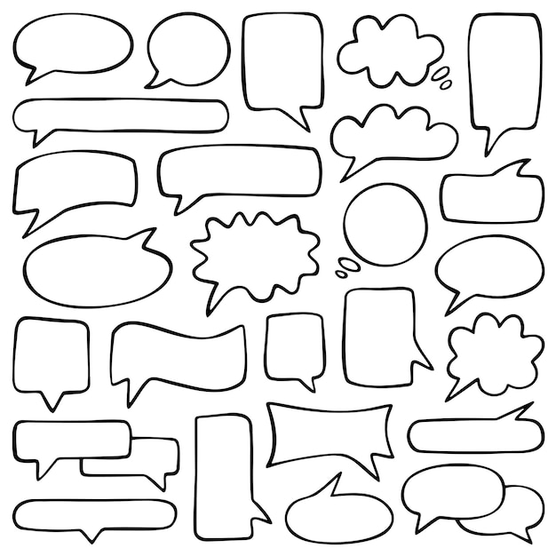 Ensemble de différentes bulles de parole dessinées à la main éléments de conception vectorielle