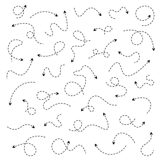 Ensemble de différentes dessins de flèches pointillées parfaits pour la navigation et les symboles de direction