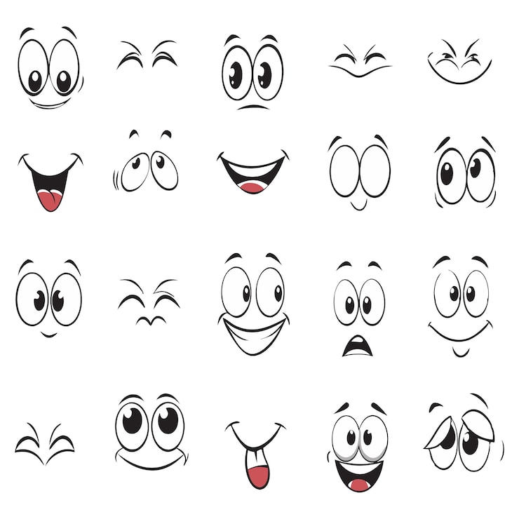 Vecteur ensemble de différentes expressions de visages de dessins animés vectoriel sur un fond isolé