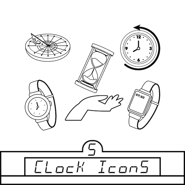 Vecteur ensemble de différentes icônes d'horloge illustration vectorielle