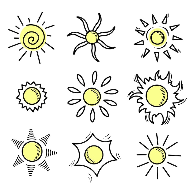 Ensemble de différentes icônes de soleil