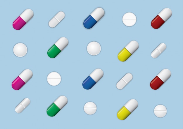 Ensemble de différentes pilules et capsules