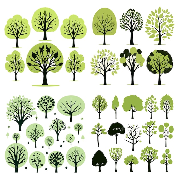 Vecteur ensemble de différents arbres verts