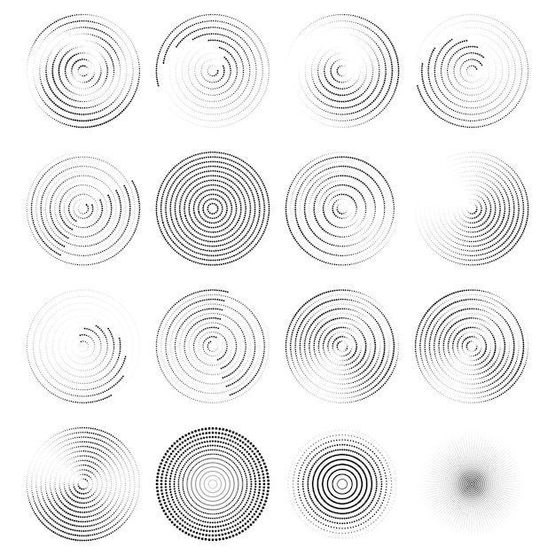 Ensemble de différents cercles pointillés et rayés Effet de demi-teintes Lignes de vitesse sous forme de cercle